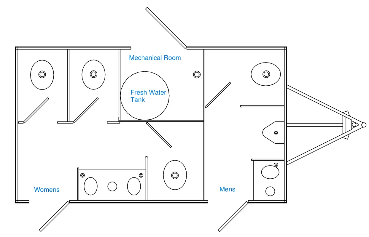 Floor plan, 5-station restroom trailer